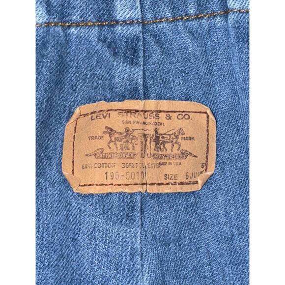 Vintage 80s Levis Denim Overalls Kids Size 6 Embroidered Horse Jean Blue Retro - Picture 3 of 8